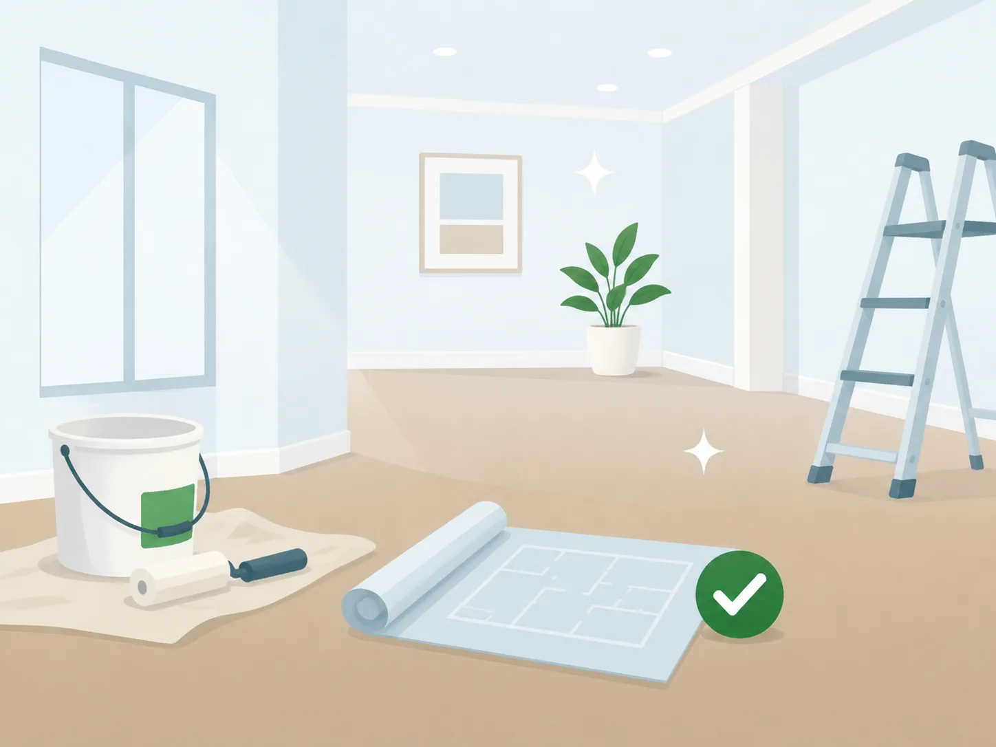 Renovated interior ready for post-construction cleaning and final detailing
